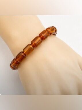 Vintage Cognac Amber Stretch Bracelet w/ Gem Identification Certificate
